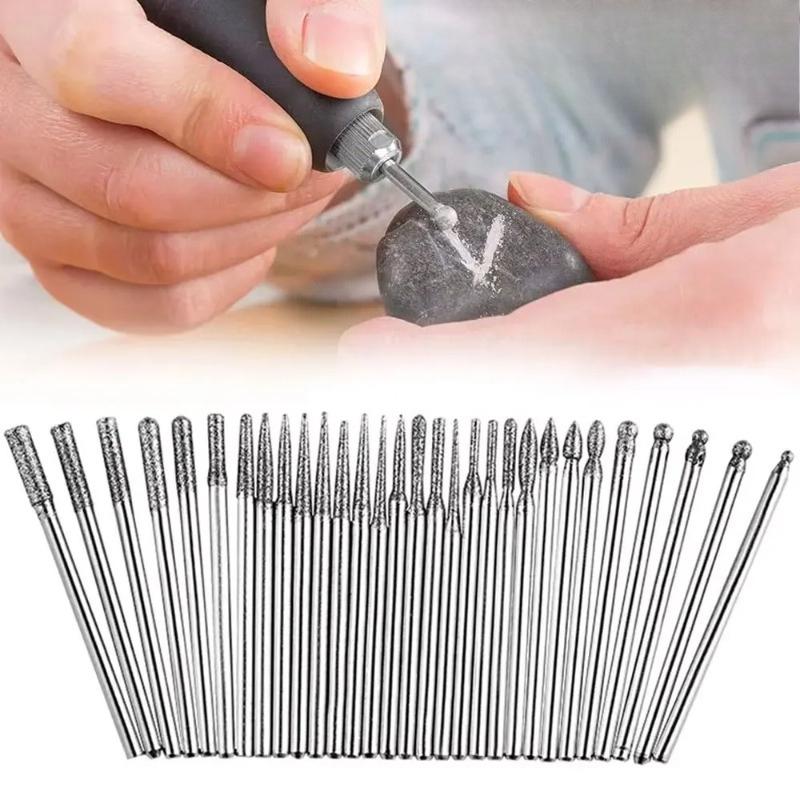 Diamond Coated Grinding Burr Set -Needle Point Engraving Carving Polishing Bits for Glass/Jade/Stone,Rotary Tool Accessories Kit