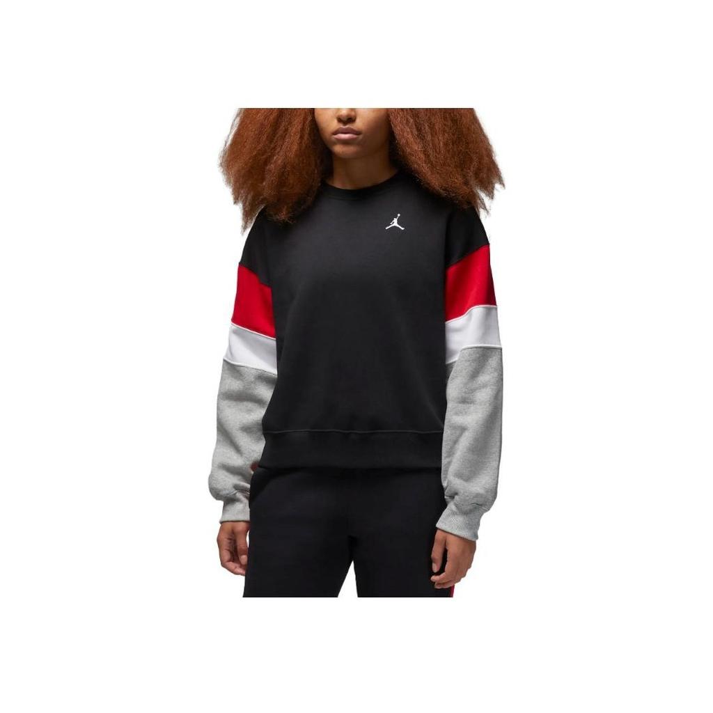 Jordan Brooklyn Fleece Logo Patchwork Crew Neck Sweatshirt Women Tops Black FB5174-010