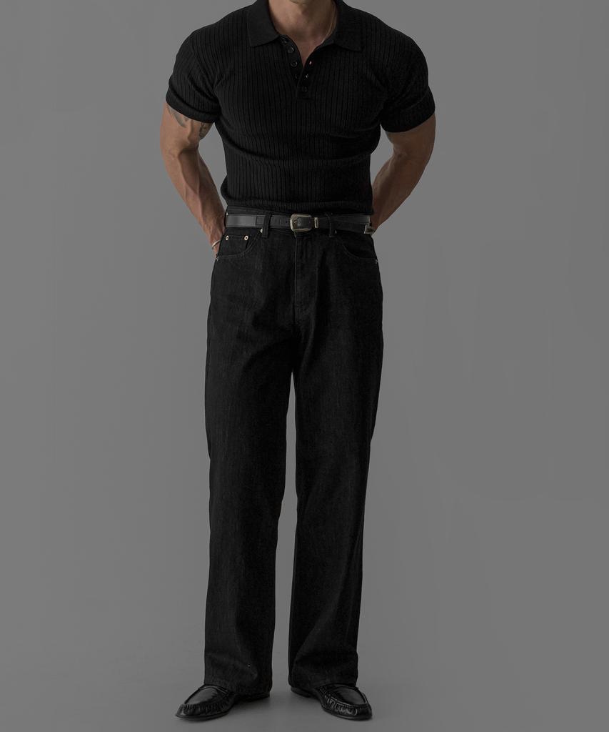 Baulopeulodeogteu Rib Collar Short Sleeve Knit [Black]