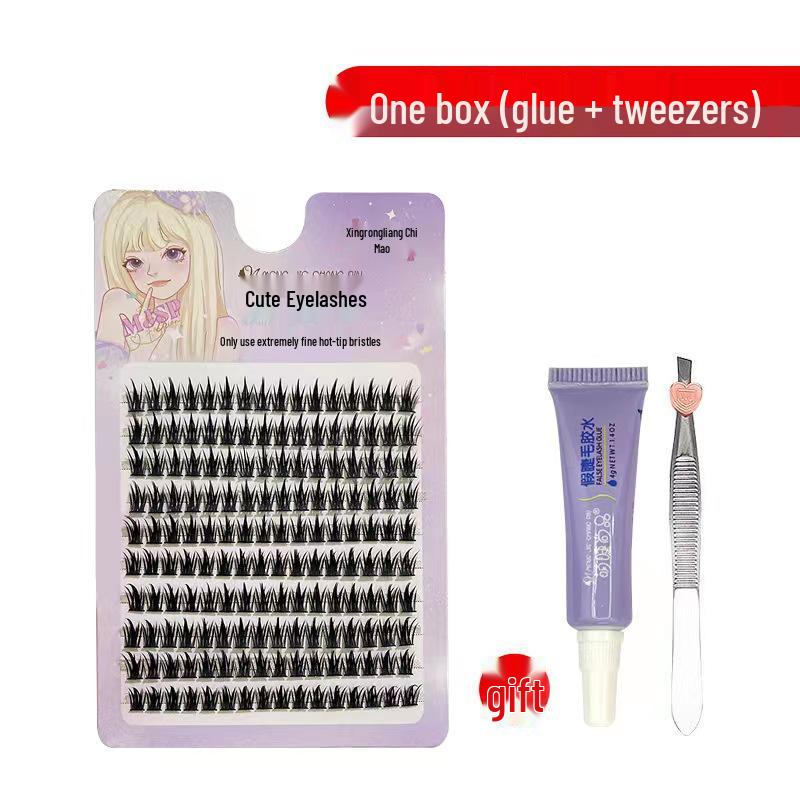 Exclusive Transparent Stem Fishtail Natural Single-Cluster False Eyelashes for Beginners