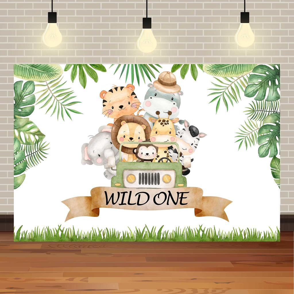 Safari Wild One Birthday Photography Backdrop Jungle Animals 1st Birthday Party Newborn Baby Room Wall Gifts Custom Background