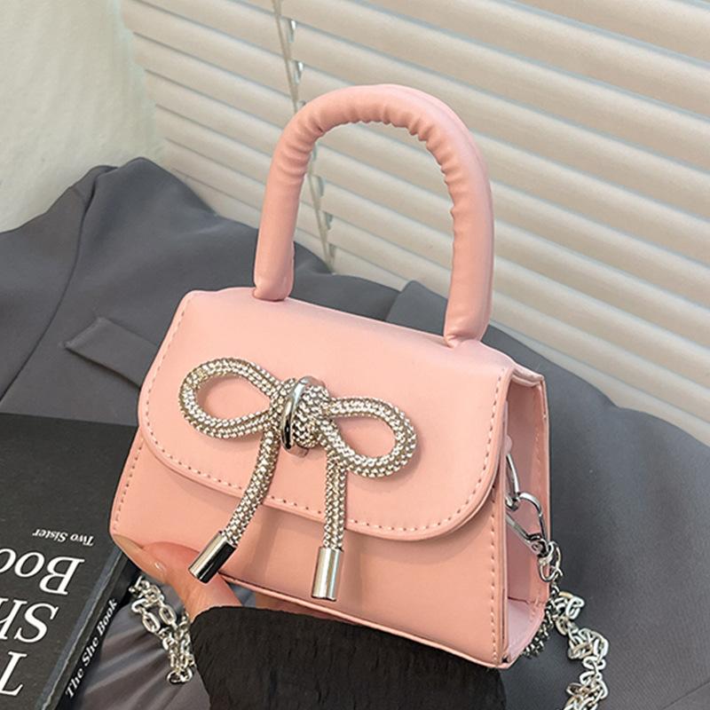 Mini Exquisite Solid Color Bow Handbag 2025 Summer Popular Versatile Small Chain Shoulder Messenger Bag Women