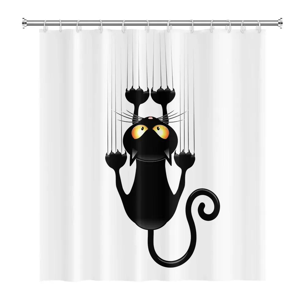 Funny Cat Shower Curtain Cartoon Cute Cats Dog Kids Shower Curtain for Bathroom Waterproof Polyester Home Decor Shower Curtains