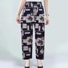 Chinese Summer Ice Silk High-Waist Floral Pants: Casual, Loose-Fit for Middle-Aged & Elderly Women