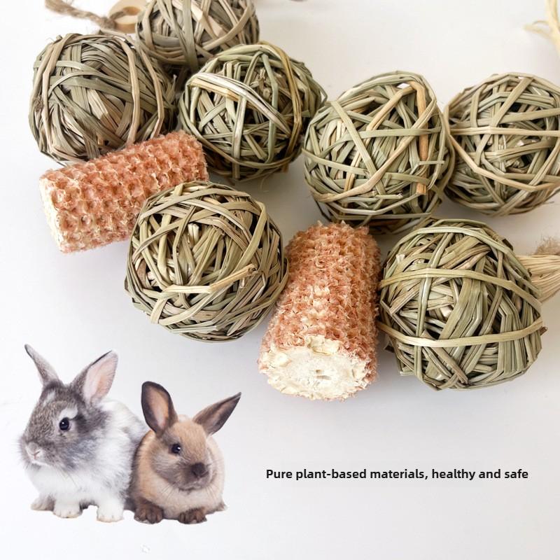 Natural Pet Chew Toys for Rabbit Hamster Parrot Grass Balls Bite Toy Teething Dental Care Bird Cage Decoration Small Pet Supply