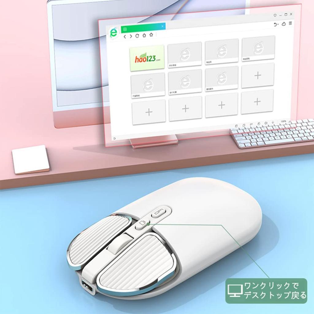 2.4GHz USB Wireless Bluetooth 5.1 Mouse, Dual Mode, Quiet, Ultra-Thin, Rechargeable, Compatible with iPhoneiPad iOS13 and Above, MacBookAndroid