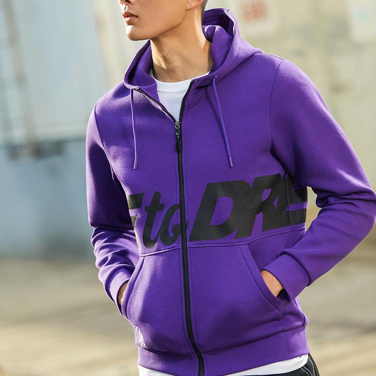Anta Basketball Series Letter Print Knit Hooded Jacket Men Jackets Persian-Purple 152211708-4