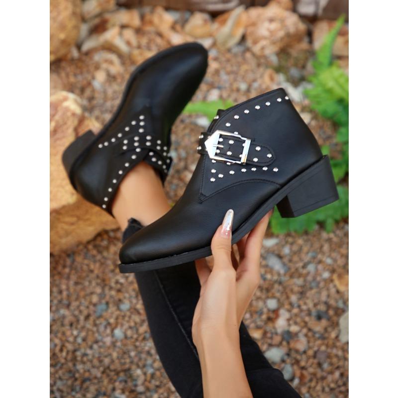 Plus Size Women's Chelsea Boots Fall/Winter 2025 Studded Buckle Casual Ankle Boots Women's Martin Boots