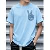 V Gesture Hand Sign Letter Print Men Round Neck Short Tee Ultra Quick Dry Trendy Smooth Light Premium Summer Streetwear Top