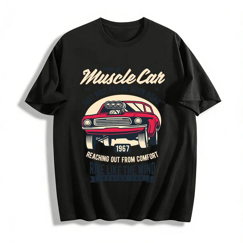 1967 Muscle Car Graphic Tee Ride Like The Wind Retro Casual Top Pure cotton T-shirt XXS