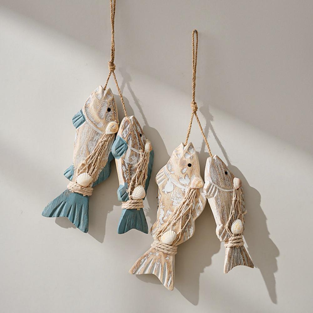 Mediterranean Fish Pendant Handmade Solid Wood Fish String Wall Decoration Wall Decoration Simulation Fish String Decoration