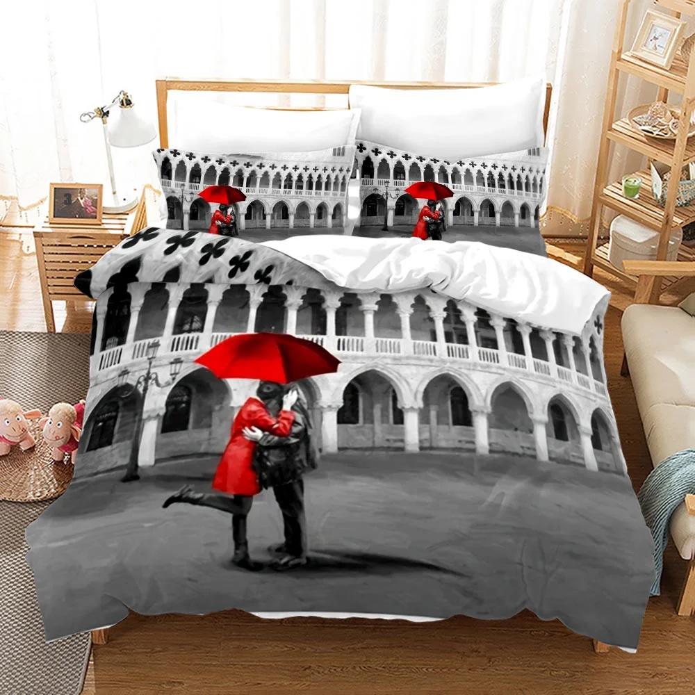 Comforter Couple Theme Valentine'S Day Present For Couple Wife Polyester Bedding Set King Queen Full Size Comforter