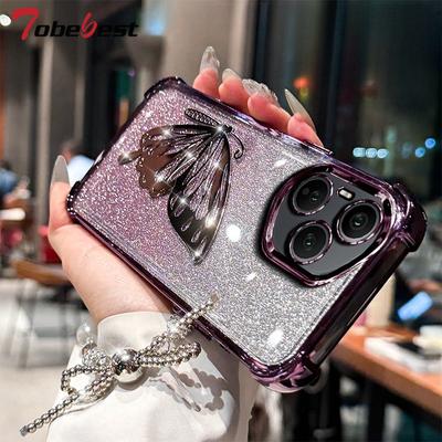 Laser Butterfly Shockproof Plating Glitter Bracelet Case For Huawei Honor 400 300 Ultra 200 100 90 Lite 80 70 60 Pro Cover