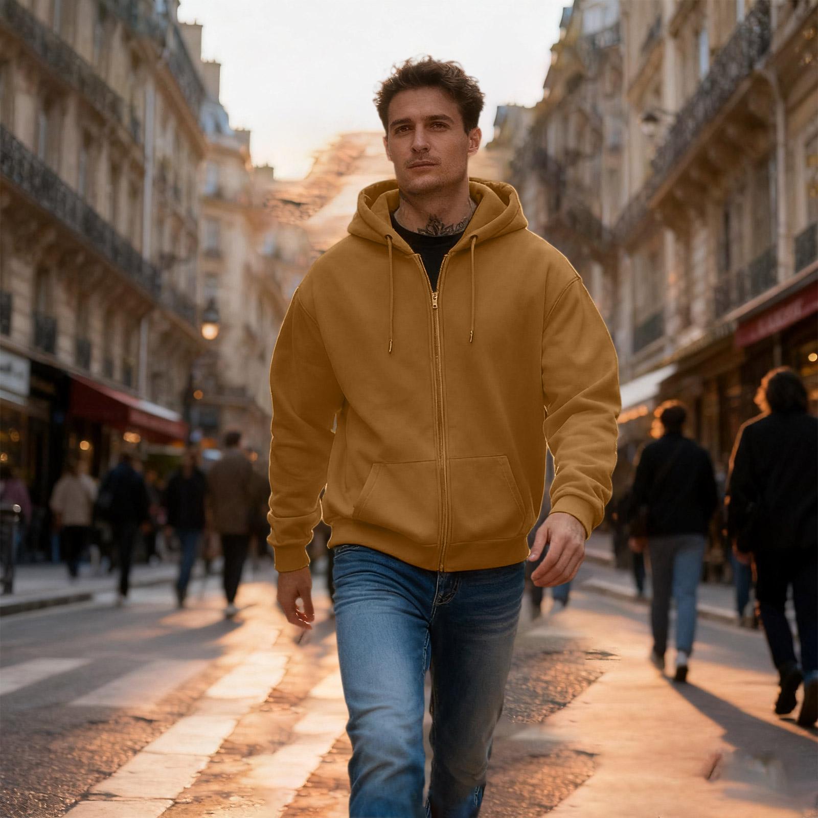 

Men s Casual Sports Loose Full Zipper Hoodie Sweatshirt XXL коричневий