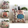 Premium Linen And Cotton Owl Print Square Pillowcases For Sofa And Car Back Cushion