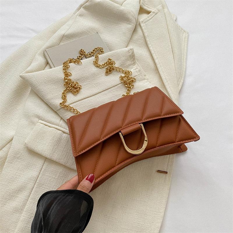 Fashion Striped Girl Small Square Bag Retro Pure Color Ladies Shoulder Bag Korean Classic Chain Girl Crossbody Bag
