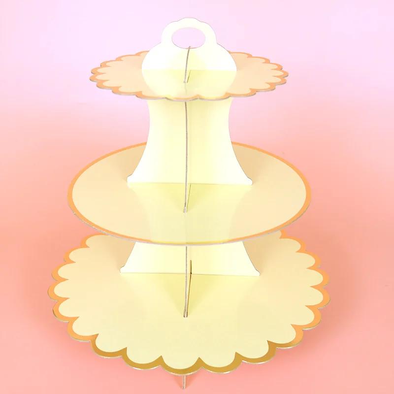 3-Layer Disposable Round Birthday Cupcake Dessert DIY Paper Craft Stand Dessert Display Rack Wedding Party Supplies Cake Tools