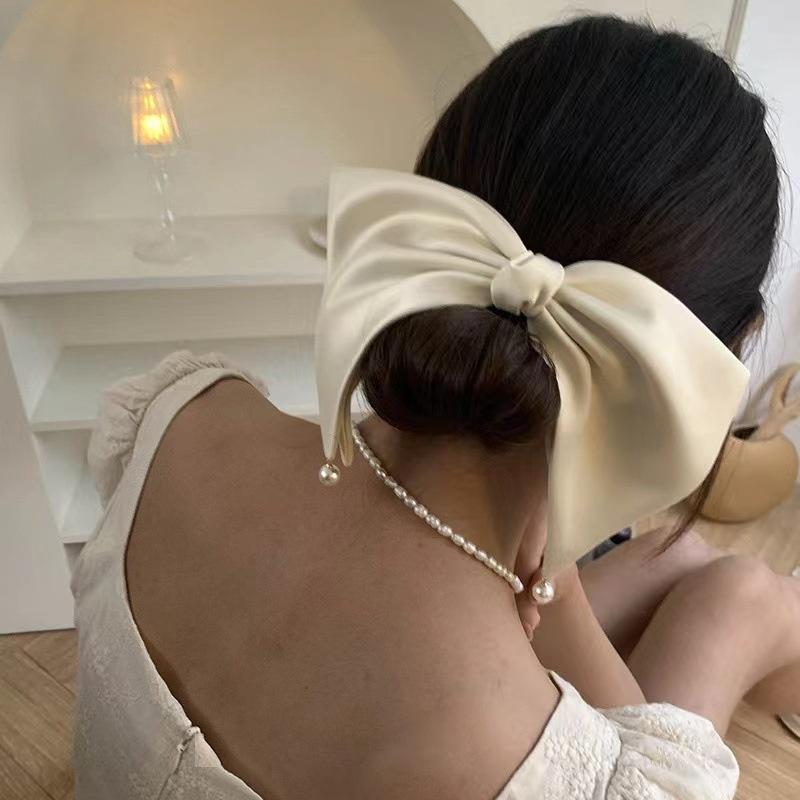 

Black Womens Temperament Barrettes Princess Girls Sweet Elegant Bow Hairpins Satin Large Hair Clips Party Headdress білий