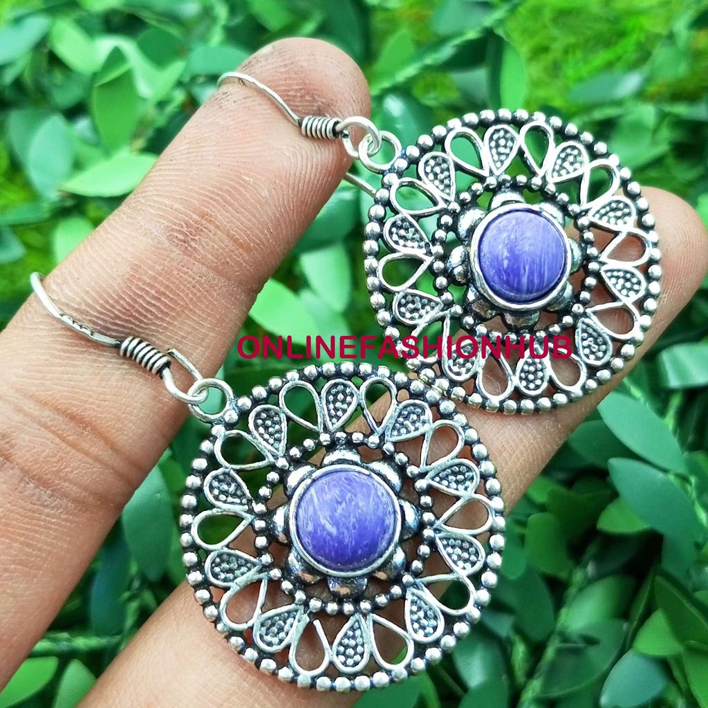 Cercei cu cârlig pentru fete, placat cu argint 925 Charoite, bijuterii NST-CSE10