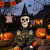 Halloween Party Atmosphere Prop Witch Hat Skull Tree Topper, Gothic Skeleton Figurine for Unique Scary Christmas Ornament Decor, Spooky Festive