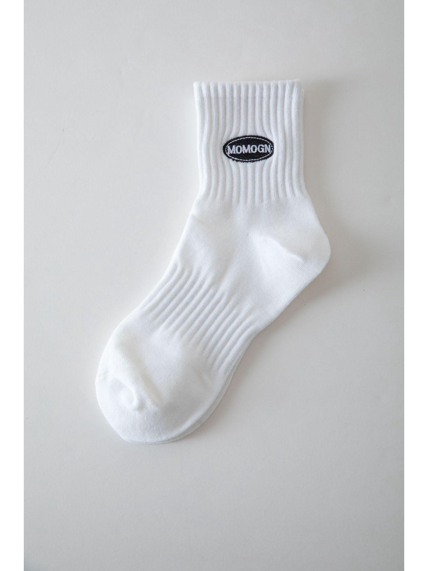 

Женские белые высокоэластичные хлопковые спортивные носки с вышивкой, дезодорирующие, средней длины One Size