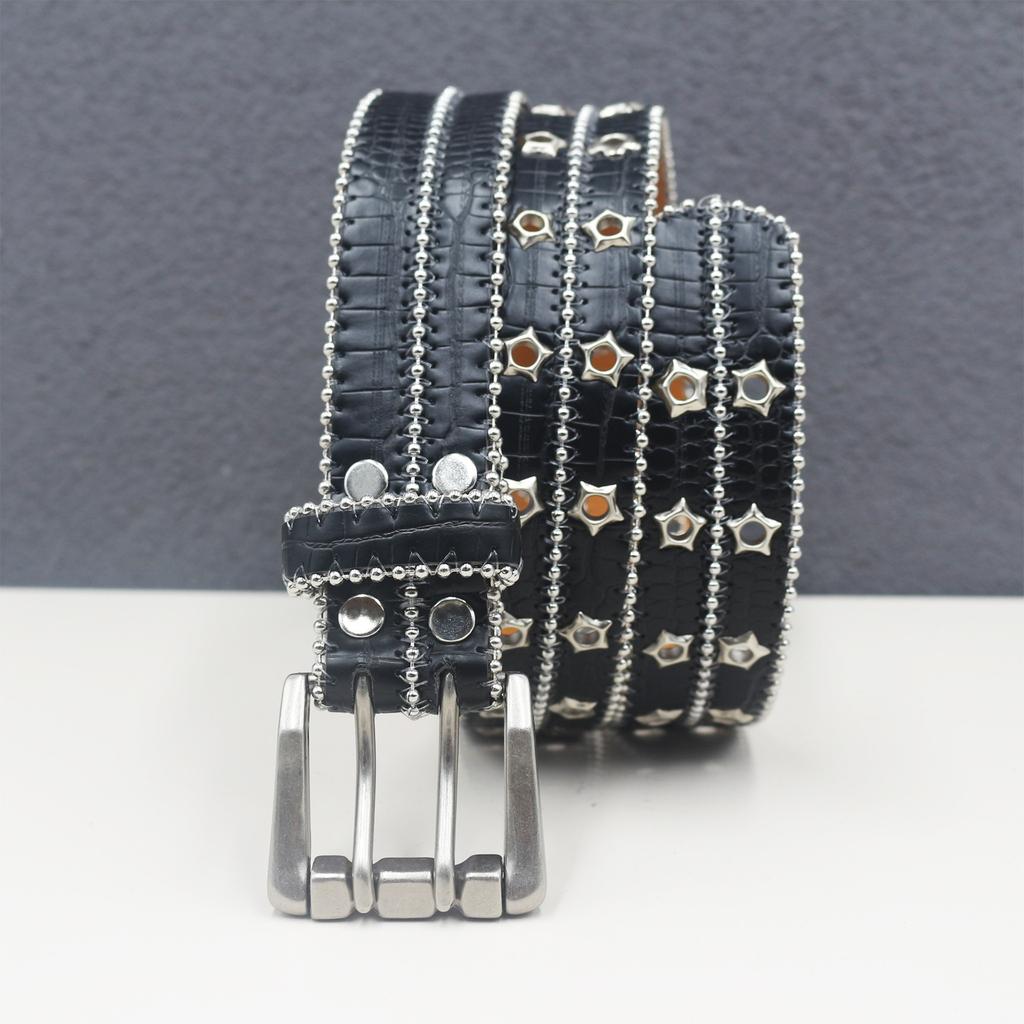 Double Pin Buckle Men's Heavy Industry Rivet Hollow Star Rivet Punk Style Personalized Rock Men and Women Belt Hip Hop American Trousers
