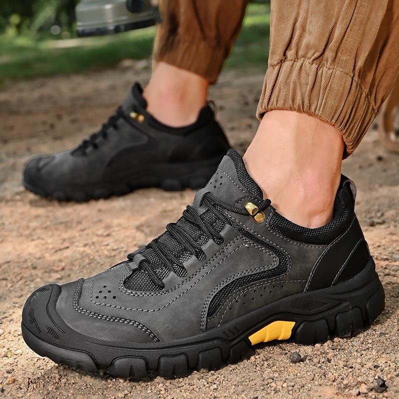 Autumn Men's Leather Outdoor Lace Up Anti Slip Sports Shoes Comfortable Lightweight Hiking Shoes Casual Breathable Hiking Shoes