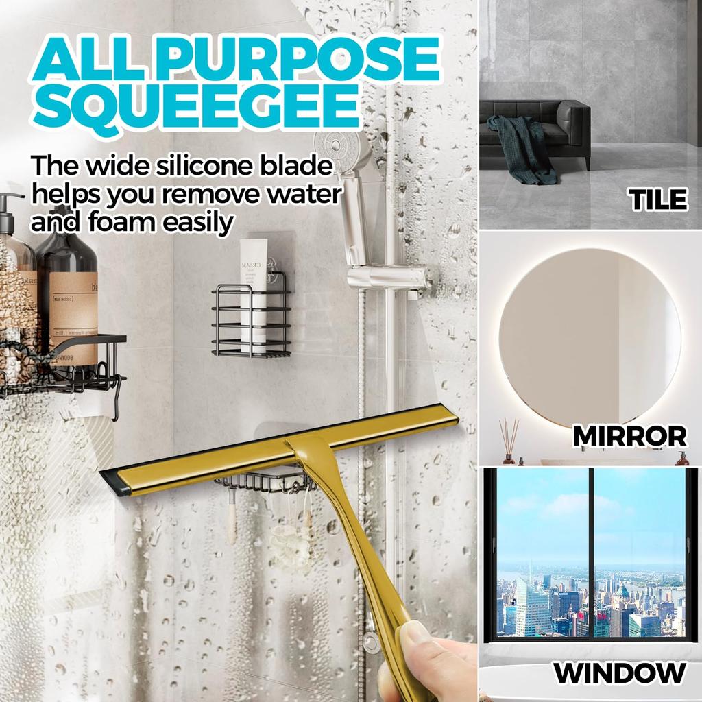Stainless Steel Shower Squeegee For Doors Cleaner Tool Household Window Mirror Car Glass Hooks Bathroom Brass for Home Cleaning