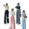 Women's Pink Ice Silk Wide-Leg Pants: Summer Thin High Waist, Straight-Leg Casual Style for Spring and Autumn