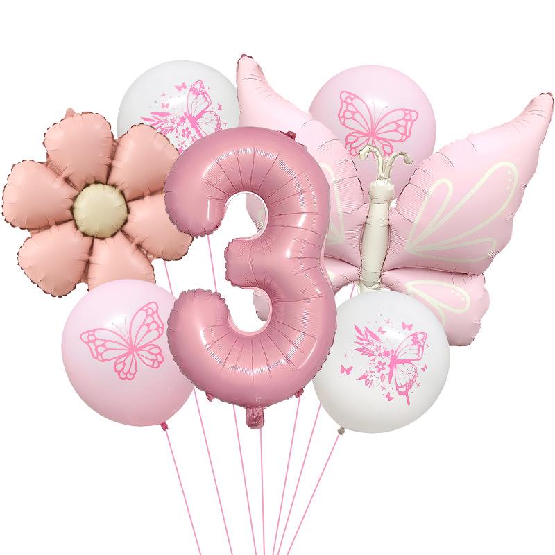 Růžový Motýl 32" Hliníková Sada Balónků pro Oslavu Narozenin a Baby Shower