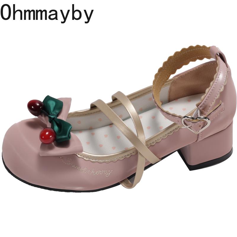 Fashion Autumn Vintage Women Lolita Pumps Elegant Butterfly-knot Leather Footwear Thick Heel Ladies Concise Mary Jane Shoes