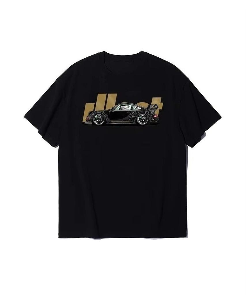 2025 Summer New Car Graphic Print Fashionable Casual High-quality Men's Round-neck Cotton T-shirt Autumn and Winter Innerwear