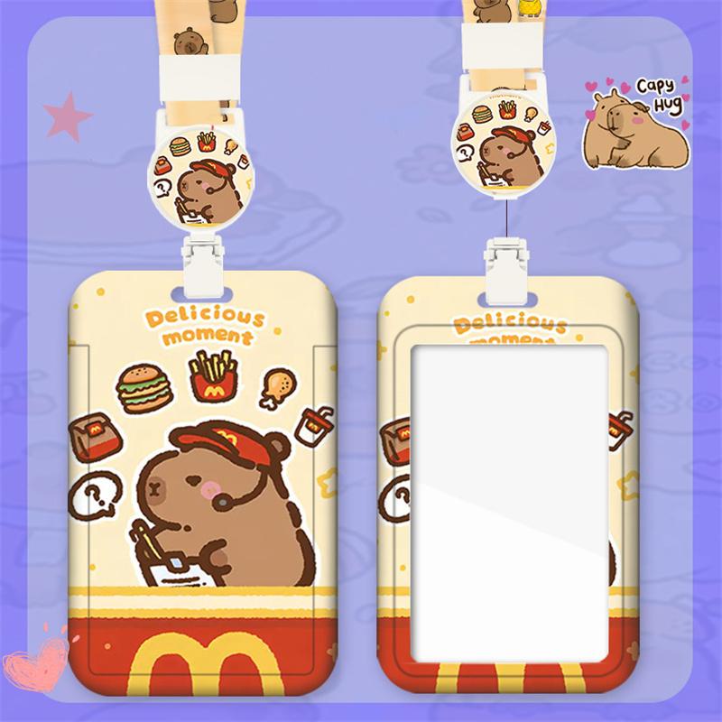 Capybara Cartoon Card Holder With Easy Pull Clip Retractable Neck Lanyard Student Card Work Card Traffic Card Holder