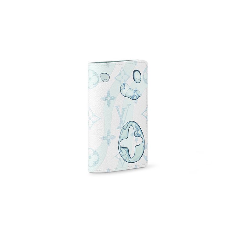 Louis Vuitton Pocket Organizer Vintage Ink Wash Print Water Park Water Droplet Print Coated Canvas With Leather Trim Card Holder Wallet Regular M82371