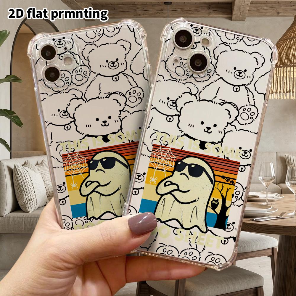Phone Case: 2D Flat, Suitable for iPhone 18 17 16 15 14 13 Pro, Transparent Corner Protection Case, Cool Ghost, Christmas and Halloween Gift