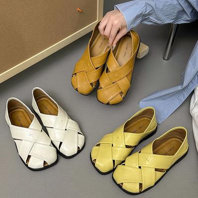 Mode 2025 Leder Strick vielseitige Damen Schuhe original flach weiche Sohle Einzel Schuhe Kunst lässige Sandalen