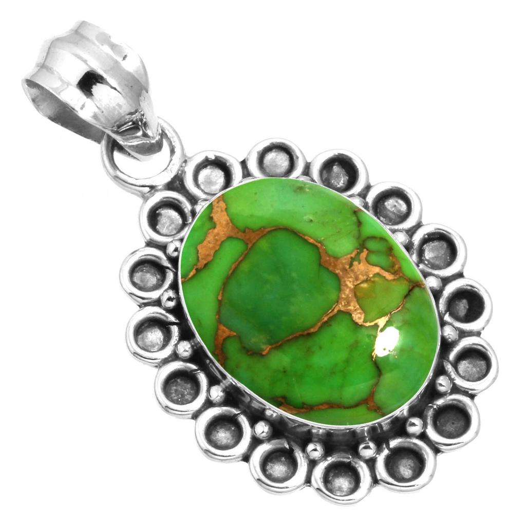 925 Sterling Silver Pendant Women Gemstone Handmade Jewelry Halloween Gift Blue Green Purple Copper Turquoise Pearl Lapis Mother Of Pearl Costume