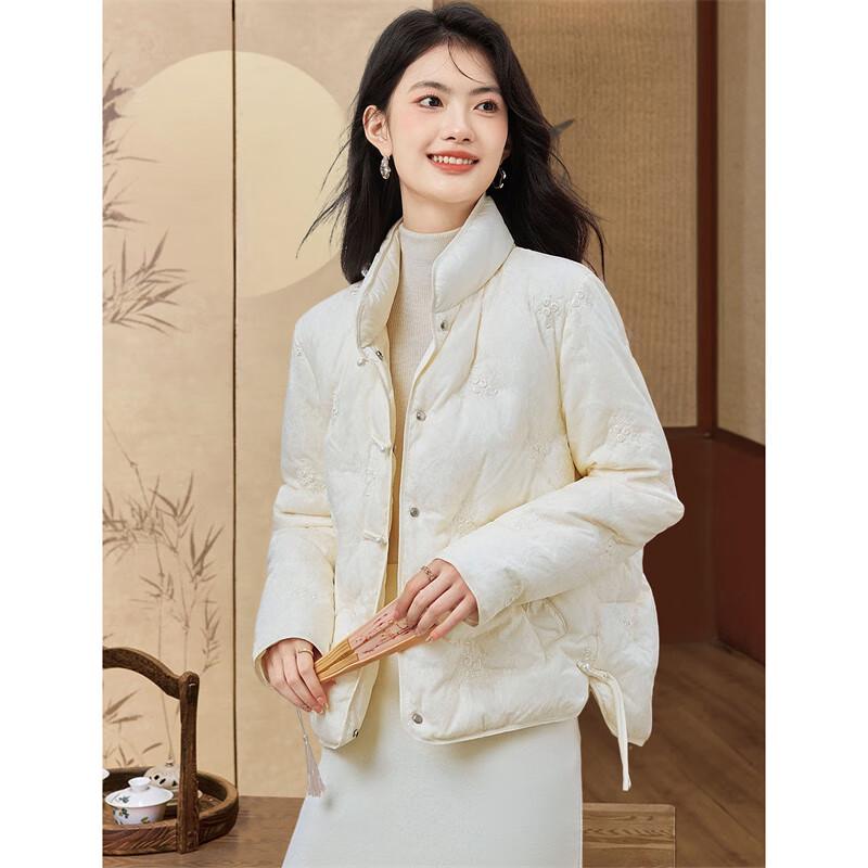 Women's New Chinese Embroidered 90% White Duck Down Short Jacket