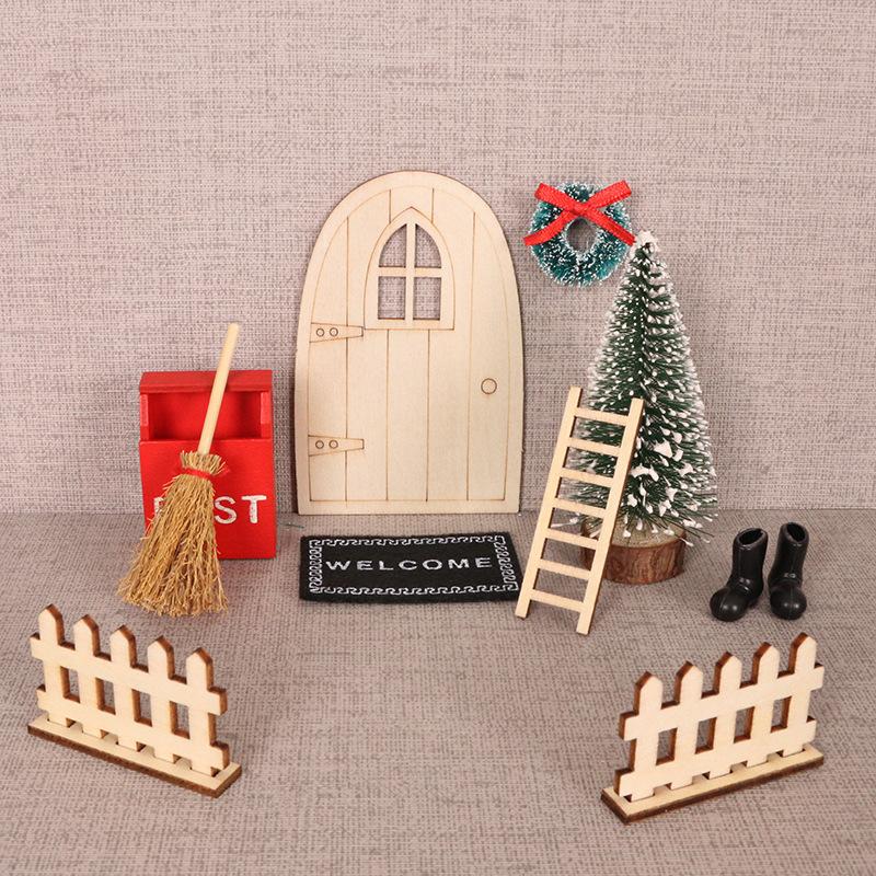 10PCS Christmas Genius Fairy Door Decorations Kit Magic Door for Wall Wooden Enchanted Genius Miniature Xmas Miniature Decor