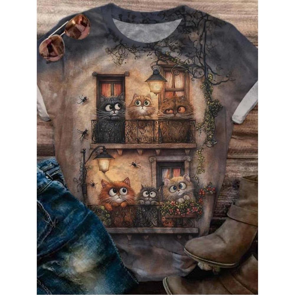 Easter Women's Funny Animal Prints Short Sleeve Tops 3D O-Neck Shirt Summer Casual