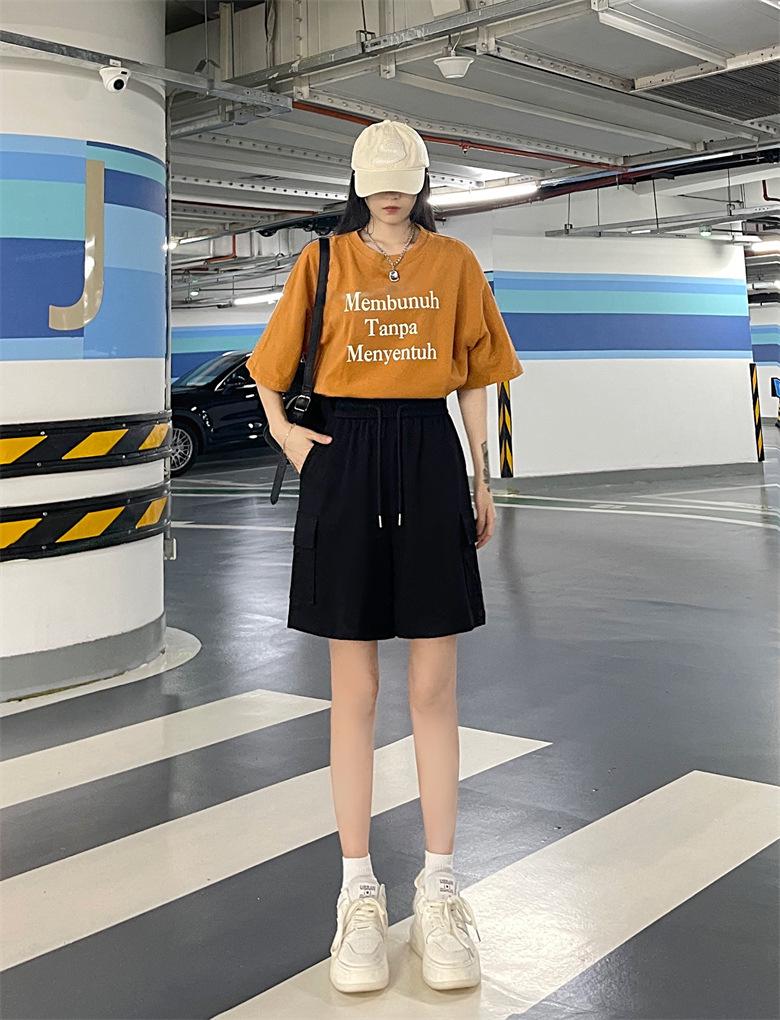 Dámské růžové elastické v pase volného střihu letní sportovní šortky se širokými nohavicemi