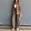 2024 Women's European & American Stylish Two-Piece Set: Loose Cardigan with Trimmed Nine-Sleeves and Wide-Leg Long Pants.