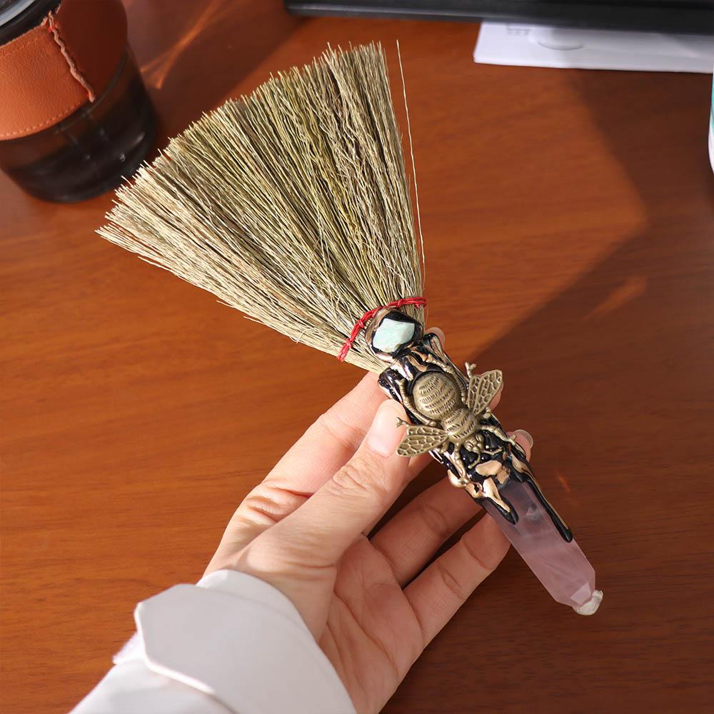 Natural Witch Broom Ornaments Rough Stone Broom Craft Crystal Column Point Stone Broom Desktop