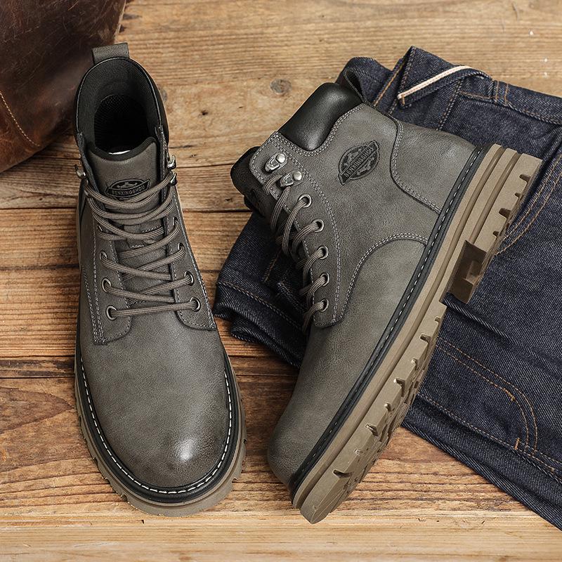 

Мужские высокие ботинки Martin в стиле ретро: Повседневные рабочие ботинки из кожи в британском стиле, короткие осенние ботинки на толстой подошве, большие желтые. 44