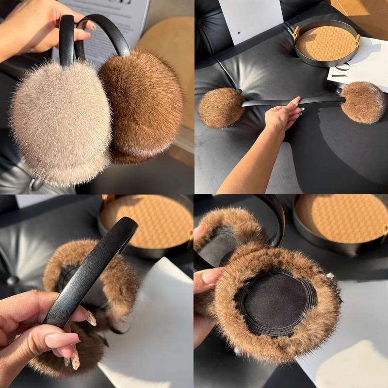 New Winter Luxury Women Warm Real Natural Mink Fur Earmuff Outdoor Fashion Mink Fur Earmuffs Girl Winter Ear Protection