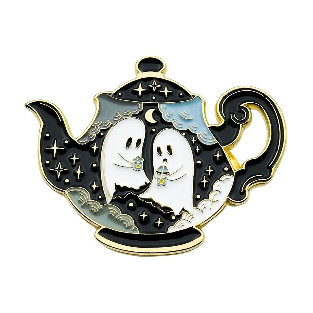 Cartoon Ghost Teapot Enamel Pin Kawaii Halloween Gift Unique Lapel Pins Badge Halloween Costume чёрный