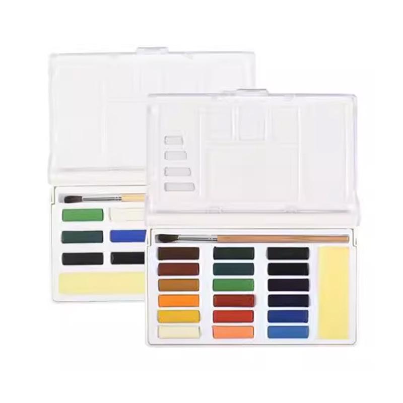 Xiongshi Portable Solid Watercolor Set - 12 or 24 Transparent Colors for Art Painting
