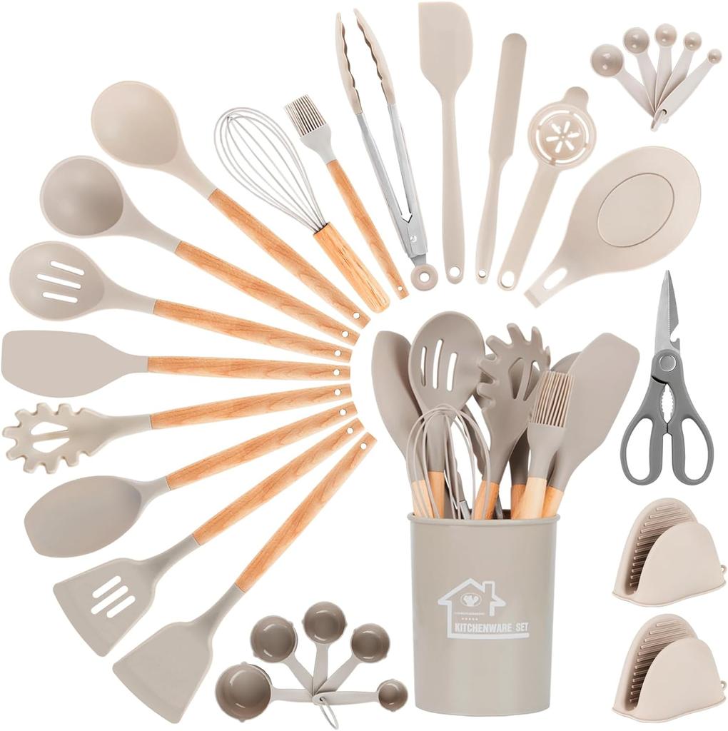 Silicone Kitchenware Set with Wooden Handle 29-piece Set