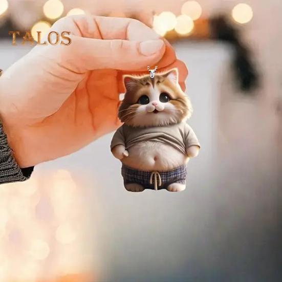 Pot-bellied Dog Cat Hanging Ornament Home Indoor Christmas Tree Car Rearview Mirror 2D Flat Acrylic Big Belly Cartoon Animal Hanging Decoration