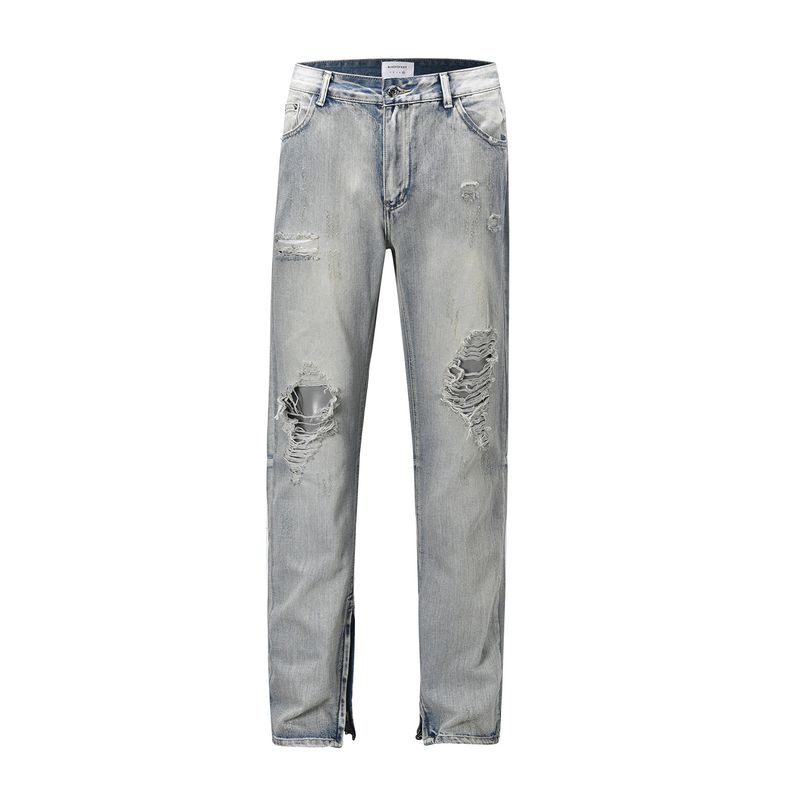

Fog Same Style European and American High Street Classic Washed Old Light Blue Ripped Cat Whisker Slim fit Jeans Depressed Trousers for Men Light Blue 2XL